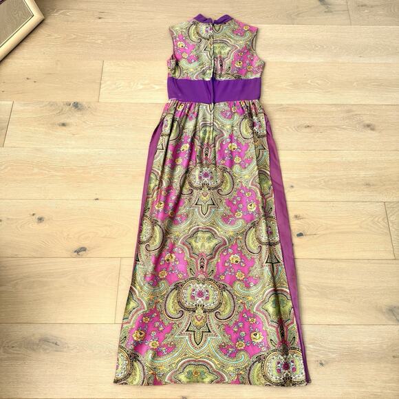 Vintage 60’s Paisley High Neck Psychedelic Maxi Dress Top Party Funky Mod - Picture 6 of 10